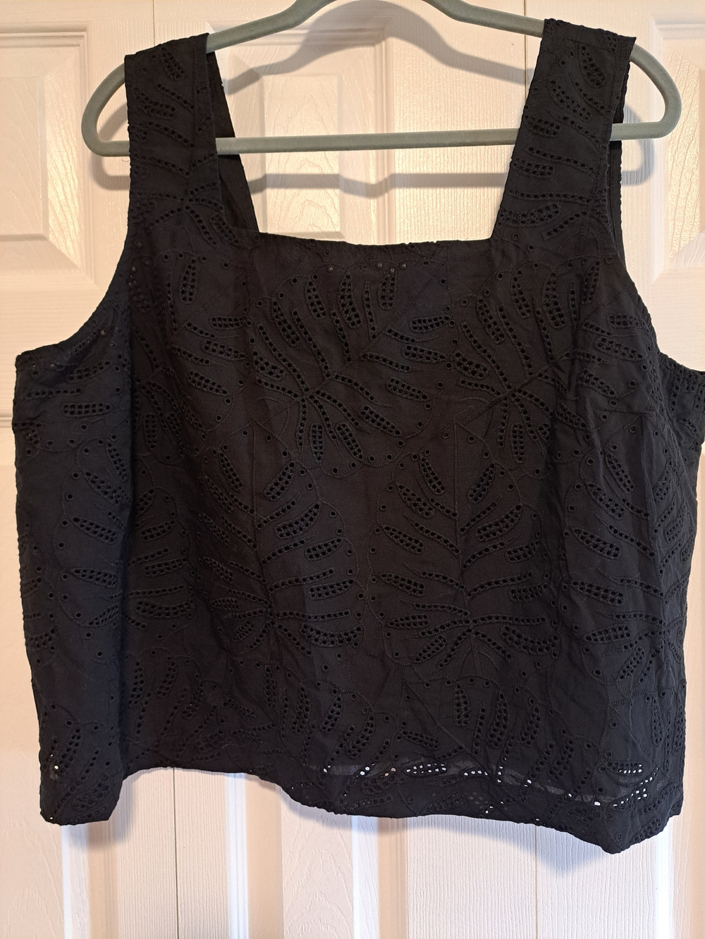 Women’s Black Eyelet Square-Neck Tank Top